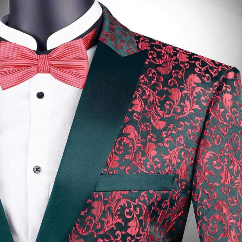 GENTLEMAN'S GURU Men's Stylish Black and Red Paisley Tuxedo Blazer